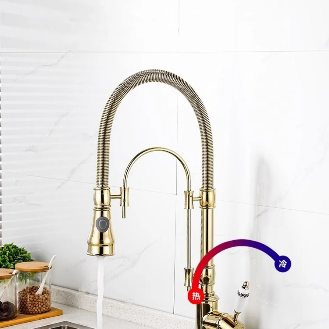 Gold Pull Down Faucet Brass Cold Sink Faucet