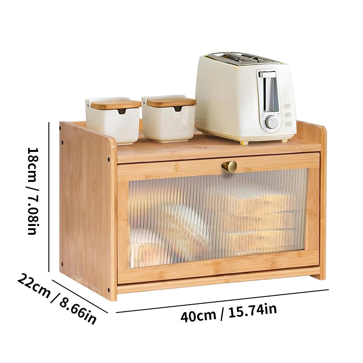Bamboo Large Capacity Bread Box Countertop Organizer Acrylic