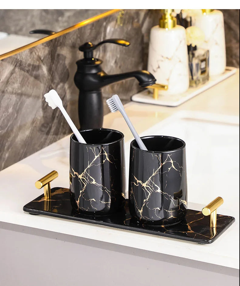 Creative Marble Texture Ceramic Toothbrush Cup Bathroom Soap