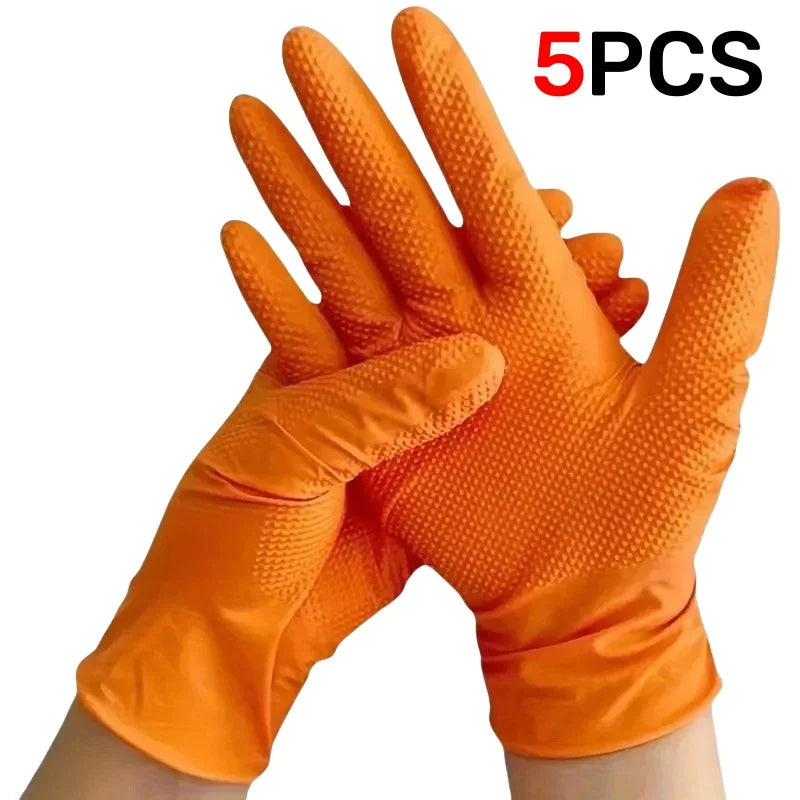 Heavy Duty Nitrile Work Gloves Orange Disposible Latex