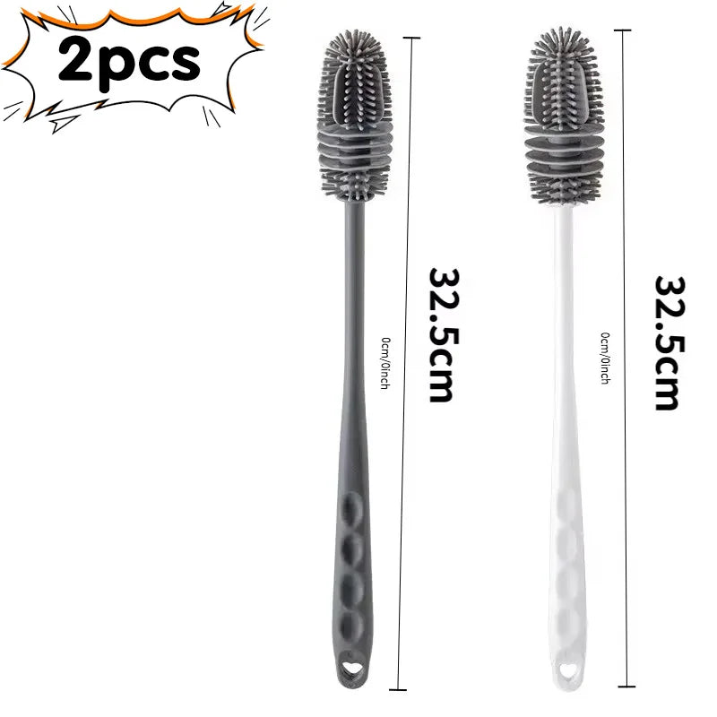 1/2pcs Long Handle Silicone Bottle Brush Cleaning Brush