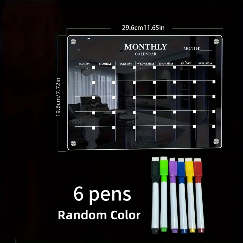 Magnetic Acrylic Dry-Erase Calendar-Clear Planner Fridge Ideal
