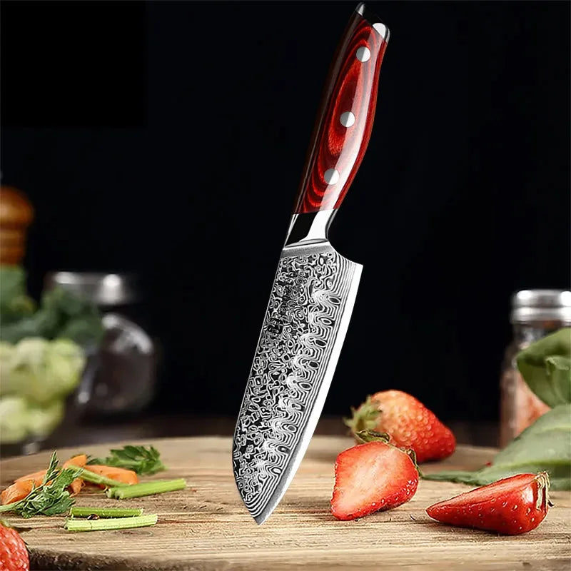 Tamzuo Santoku Knife Japanese Hand Forged Damascus Steel