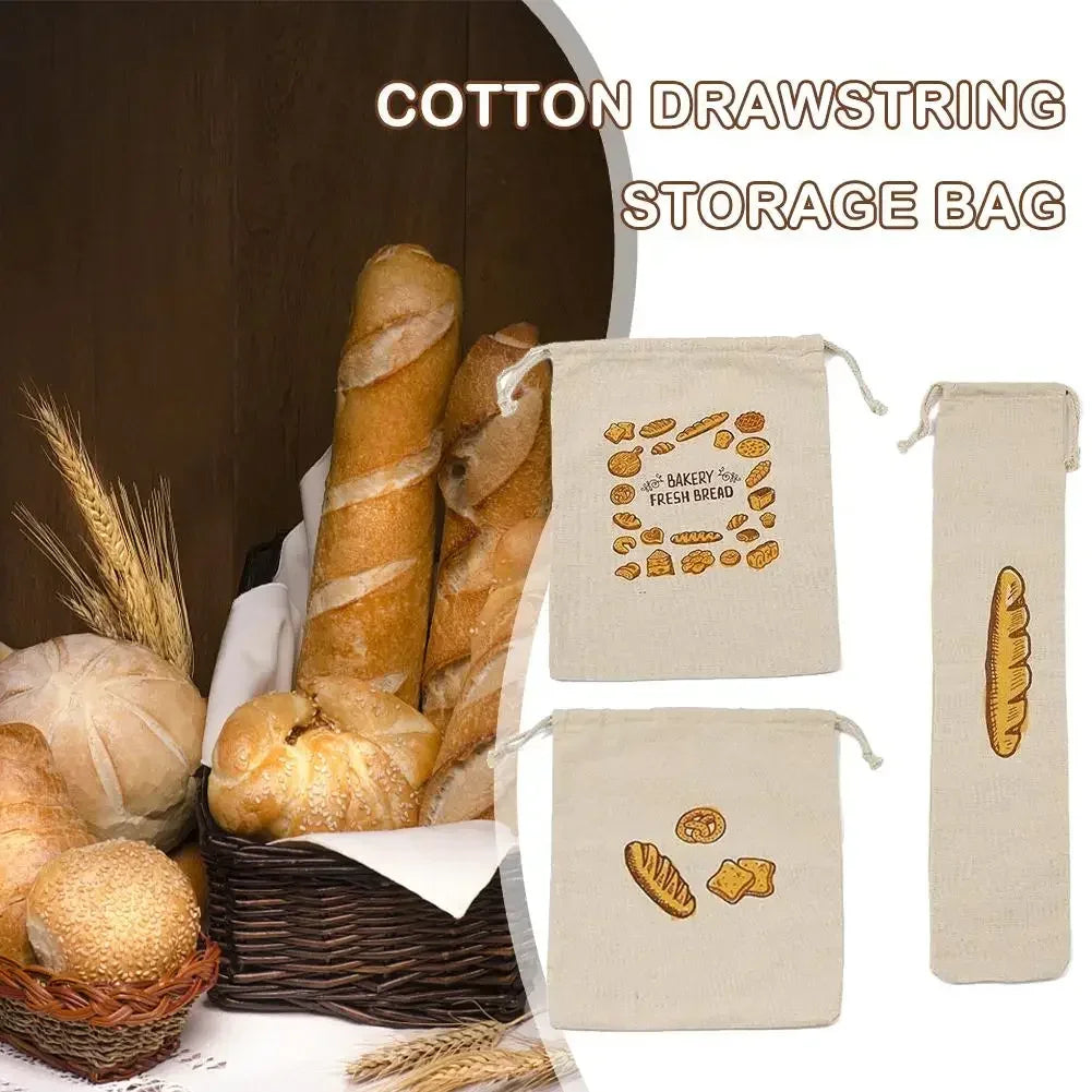 Linen Bread Bags Reusable Drawstring Large Washable Storage