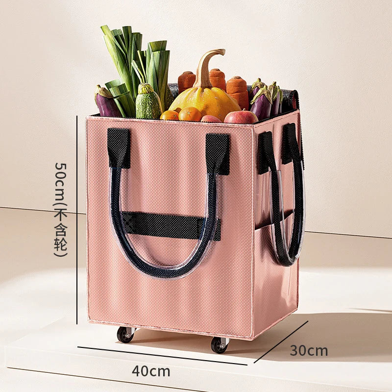 Reusable Grocery Shopping Bag Wheels Foldable Handheld Storage