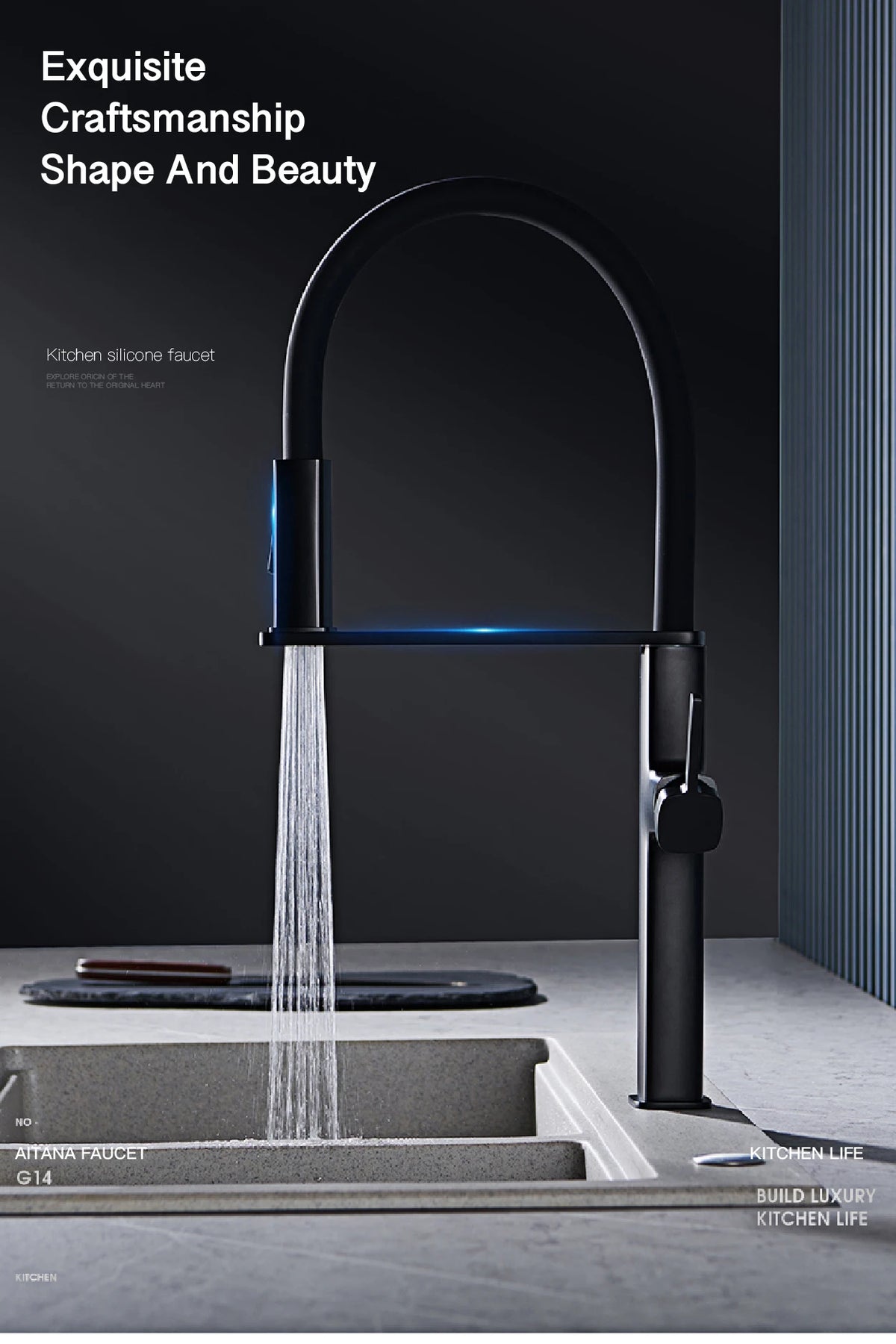 High End Black Brass Faucet Magnetic Suction Design