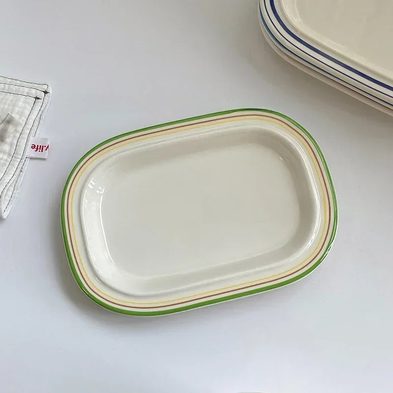 Korean Style Linear Ceramics Dim Sum Dish Pasta