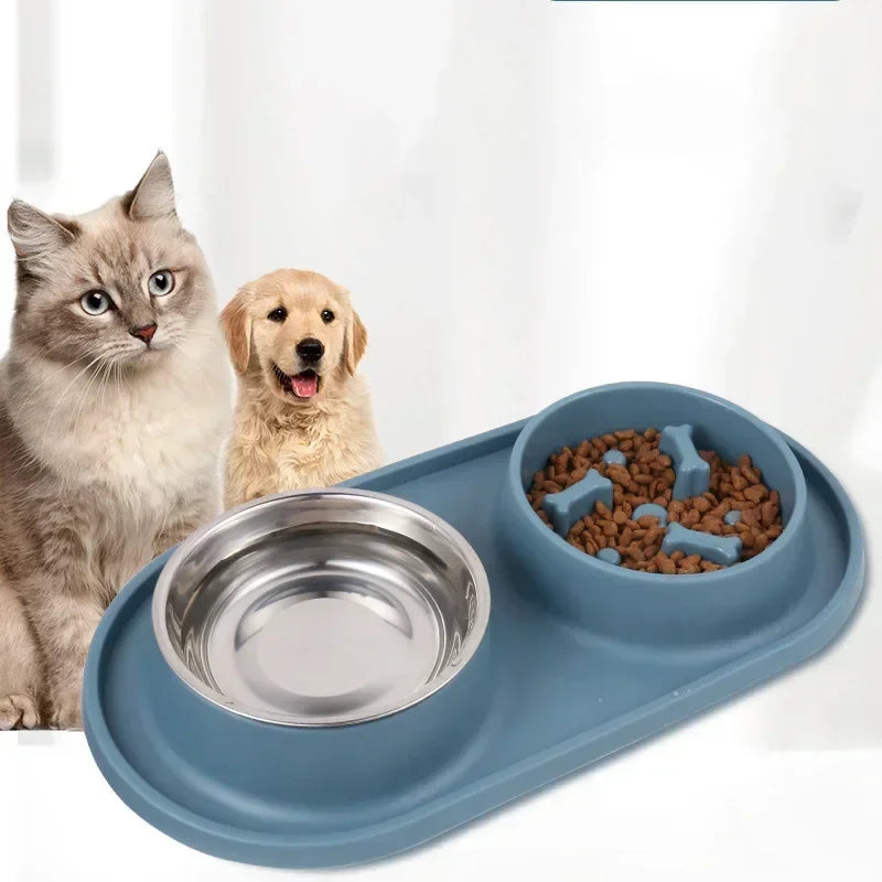 Dog Double Bowl Silicone Mat Cat Pet Food