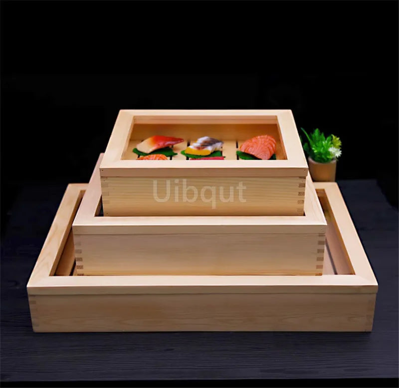Japanese Cuisine Wooden Sashimi Sushi Box Lid Fish