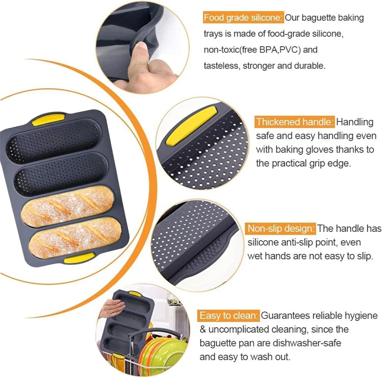 Silicone Loaf Pan Non-Stick Holes Baguette Pan Bread