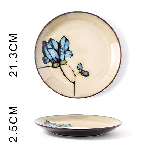 Ceramic Hand-Painted Flowers Creative Dish Plate Japanese