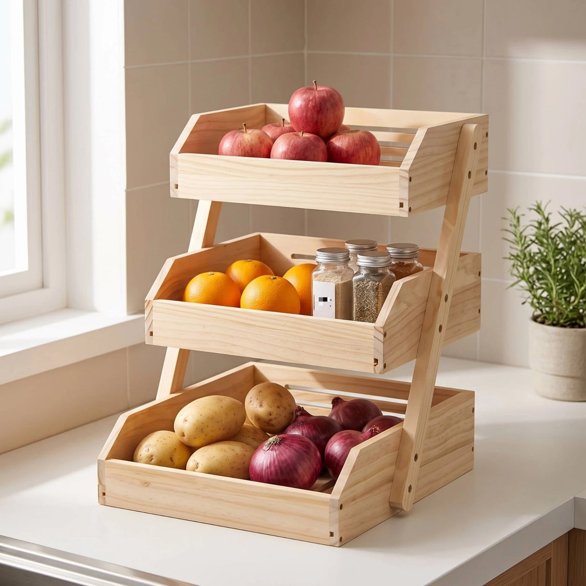 Countertop Organizer Ventilated Rack Trays Wooden Storage Rack