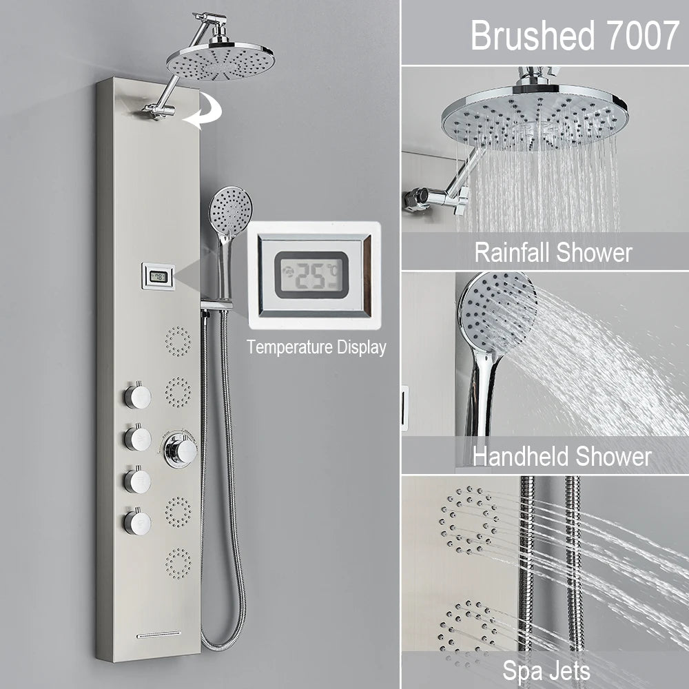 Black Shower Panel Storage Rack Rainfall Shower Faucet