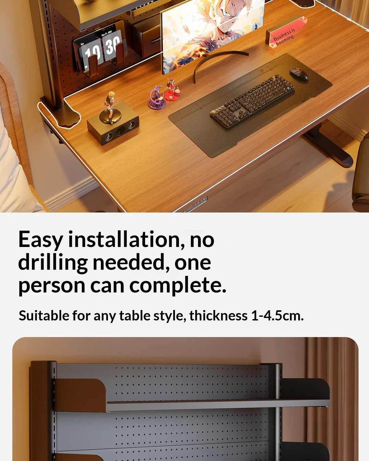 Clamp On Desk Shelf Pegboard Adjustable 2/3 Tier