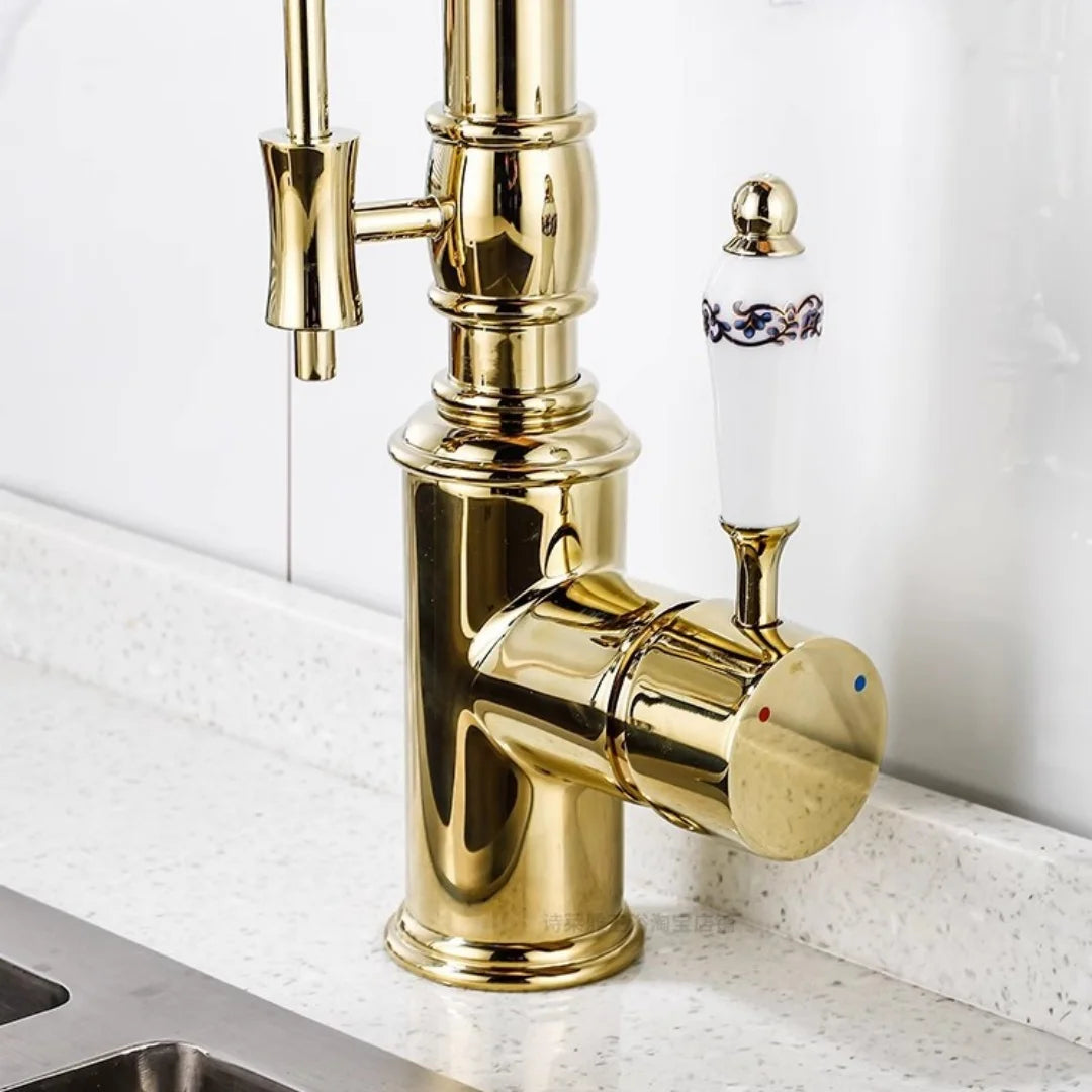 Gold Pull Down Faucet Brass Cold Sink Faucet