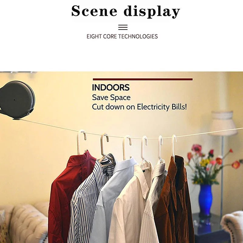 12m Retractable Clothesline Adjustable Telescopic Invisible