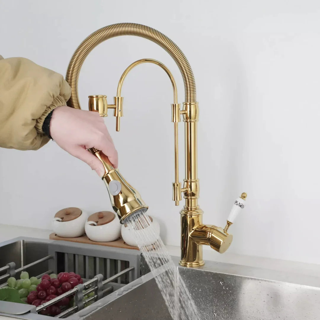 Gold Pull Down Faucet Brass Cold Sink Faucet