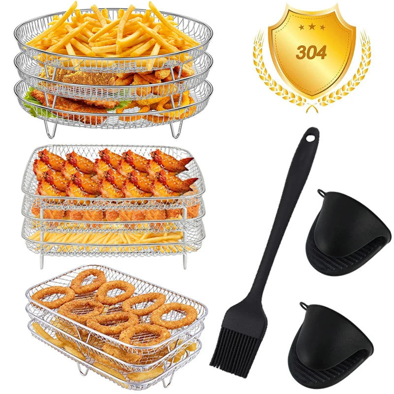 3-Layers Air Fryer Rack Stackable Grilling 304 Stainless