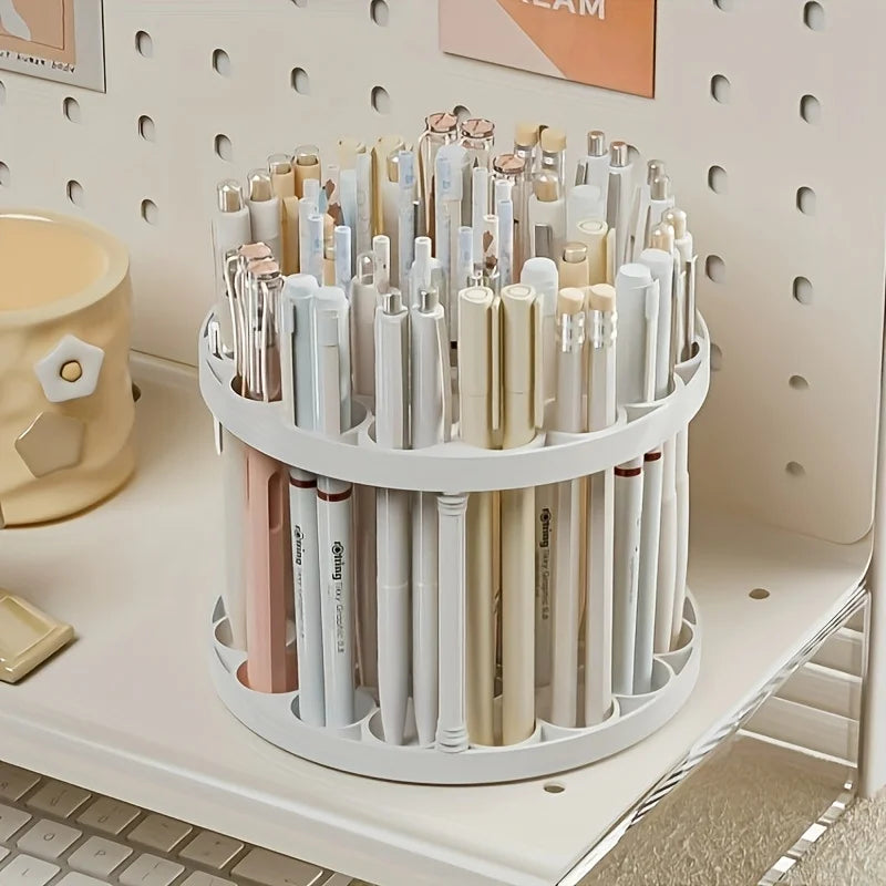 360 Rotating Brush Holder - White Plastic Organizer