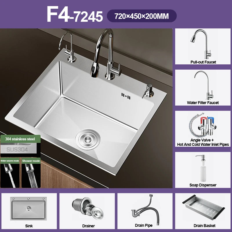 304 Stainless Steel Silver Sink Pull-Out Faucet Large
