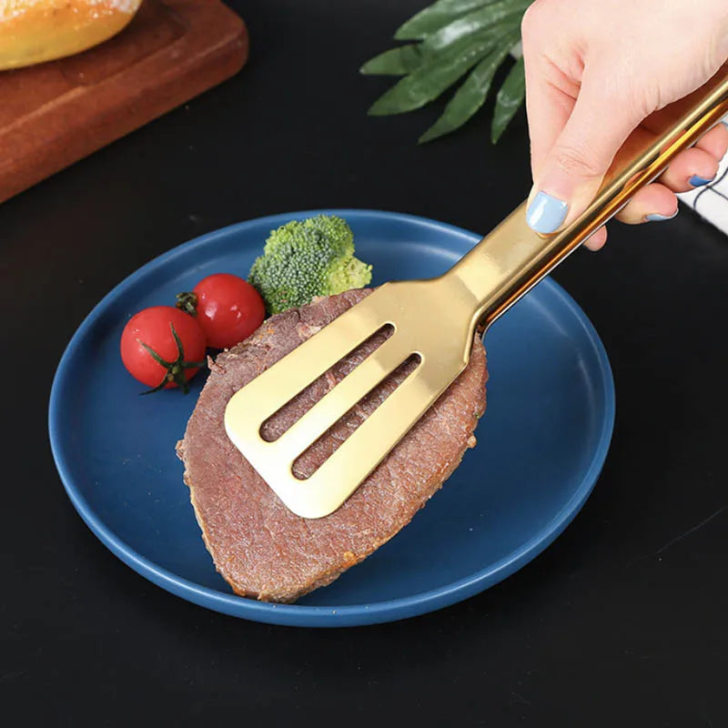 1pc Golden Stainless Steel Food Tong Bbq Clip