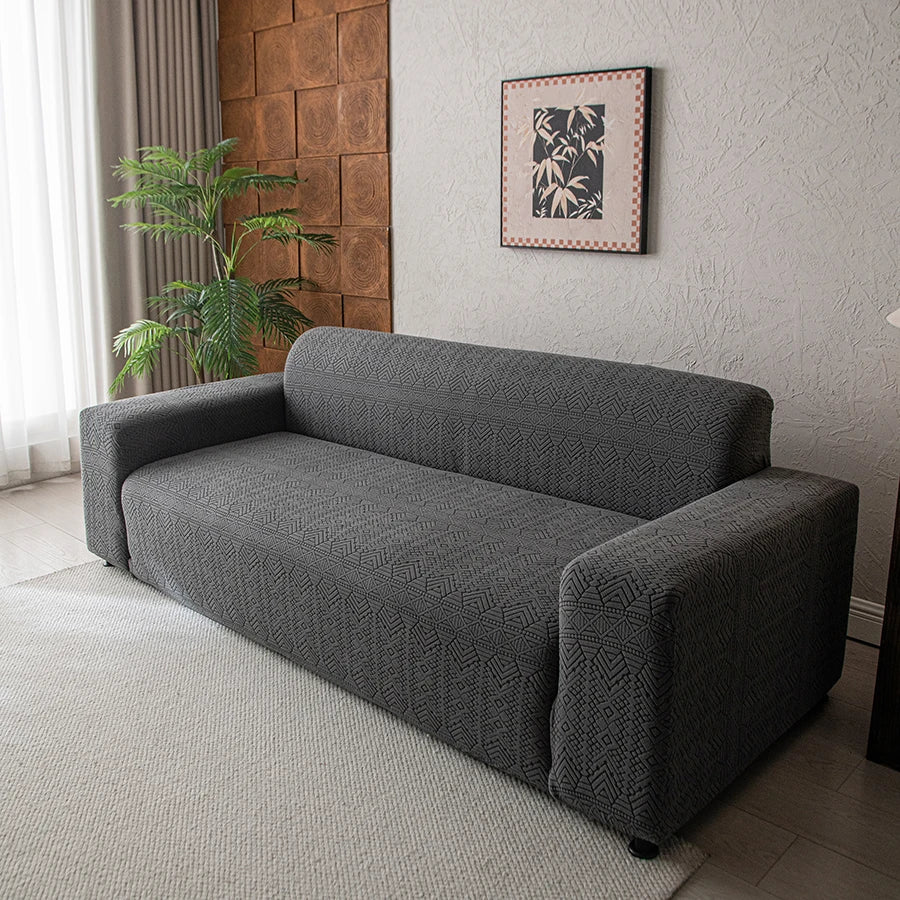 Polar Fleece Jacquard Sofa Cover Geometric Pattern High