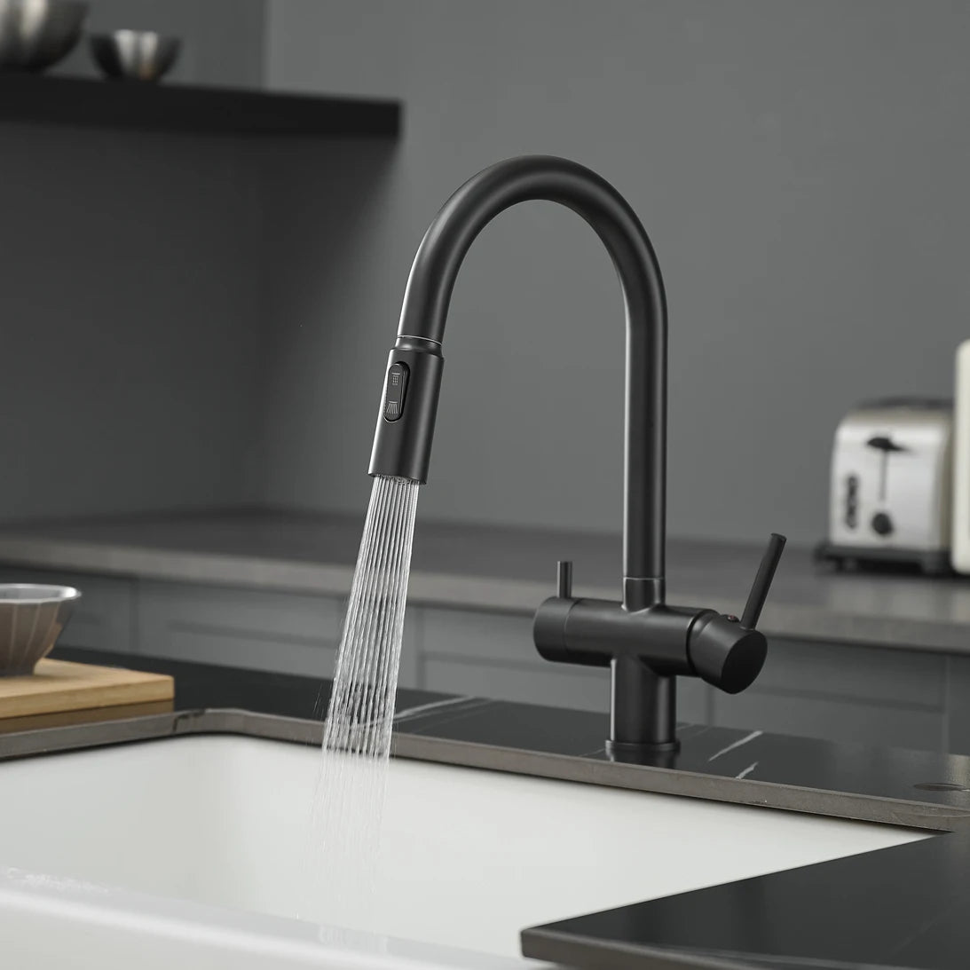 Brushed Gold Pull Out Filter Faucet Sink Mixer