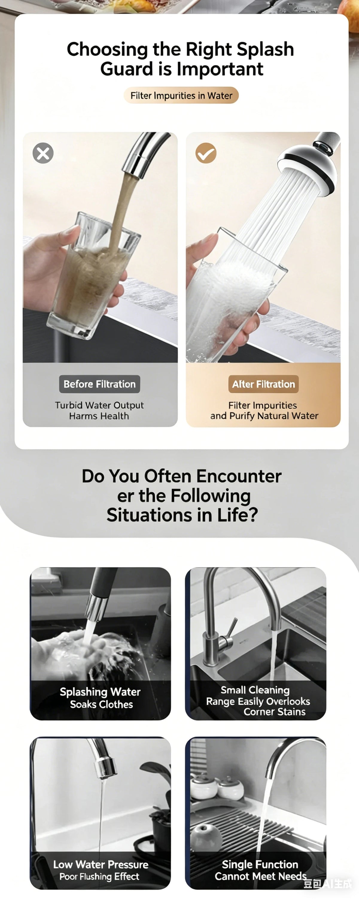 Faucet Adapter Built-In Purification Filter 360 Rotation Faucet