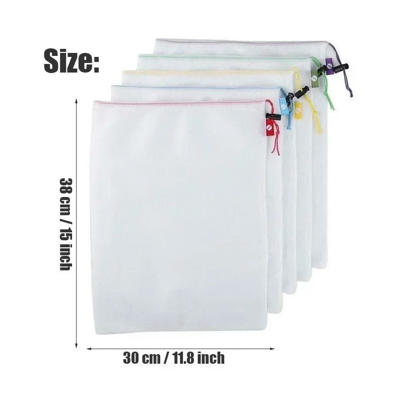 5pcs Reusable Fruit Vegetable Storage Bags Washable Food