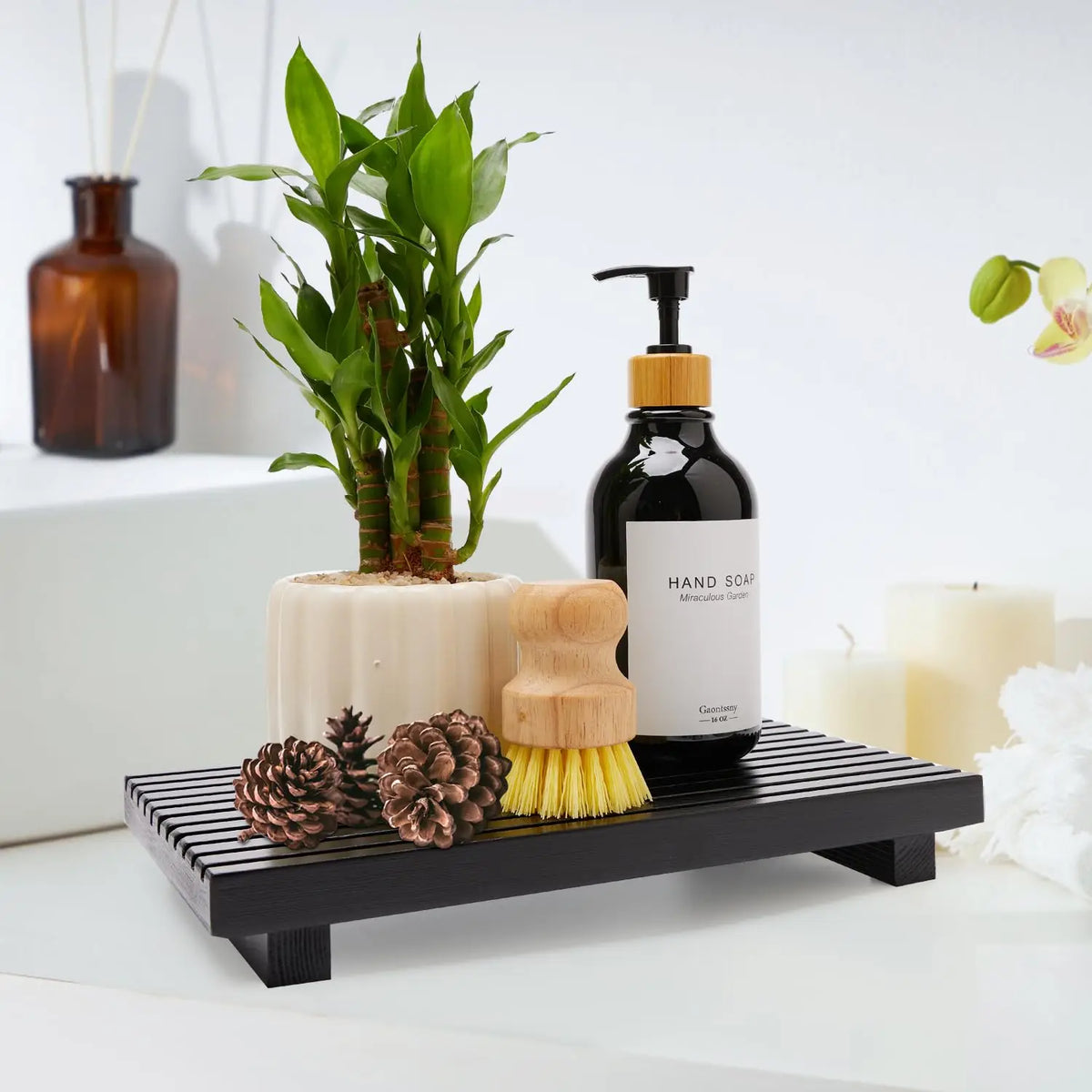 Farmhouse Bathroom Counter Organizer Wooden Display Pedesta Stand