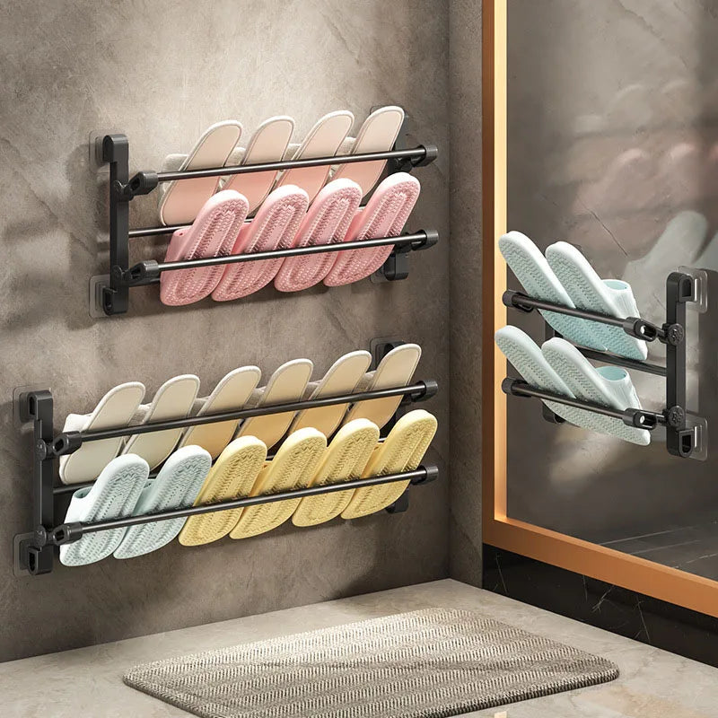 Wall Mounted Shoe Rack Punch Slipper Rack Bathroom