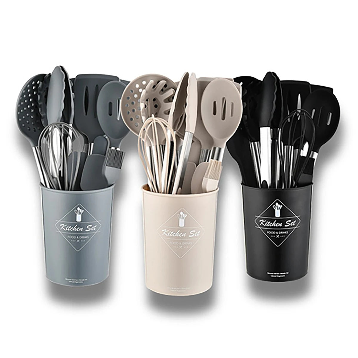 15pcs Silicone Kitchenware Stainless Steel Handle Cooking