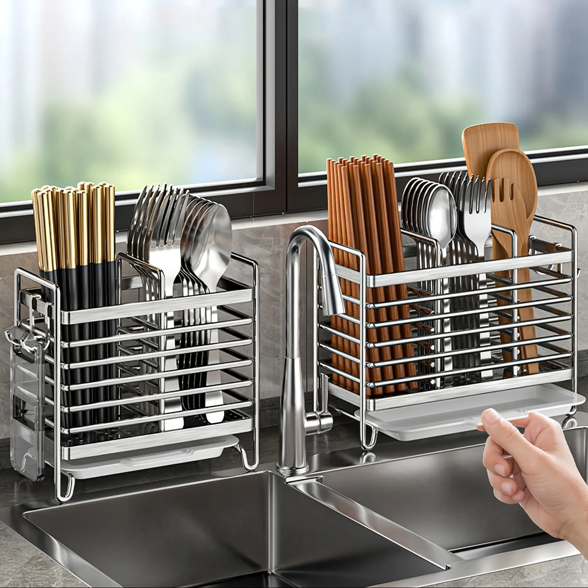 No-Drill Wall Mount Utensil Holder Stainless Steel Organizer