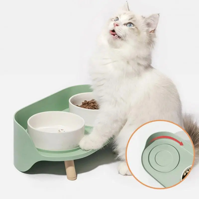 Cat Double Bowl Safety Wood Stand Silicone Mat
