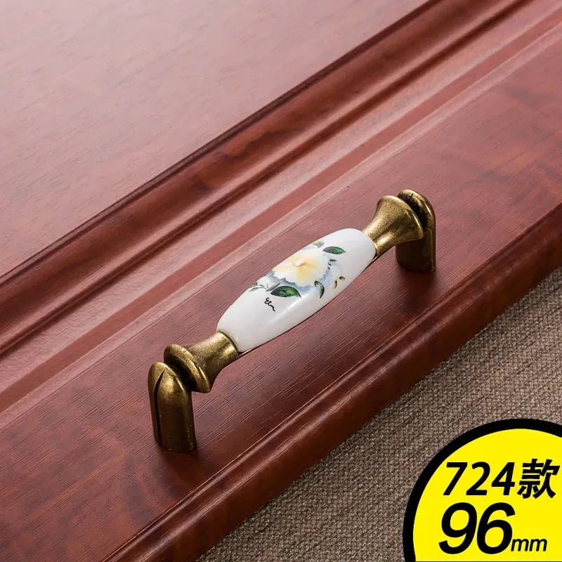 European Green Flower Ceramic Handles Cabinet Storage Dressers