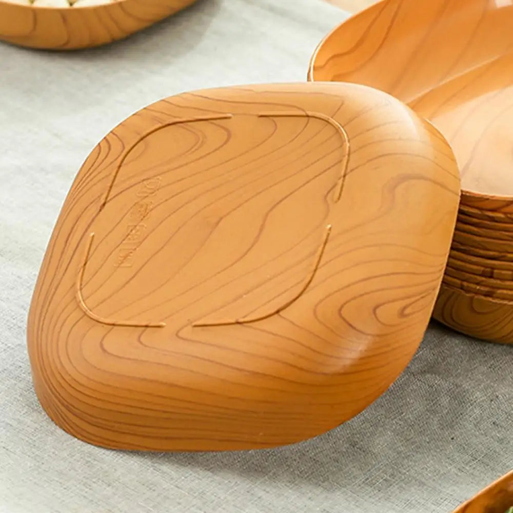 10pcs Japanese-Style Plastic Dish Simple Imitation Wood Grain