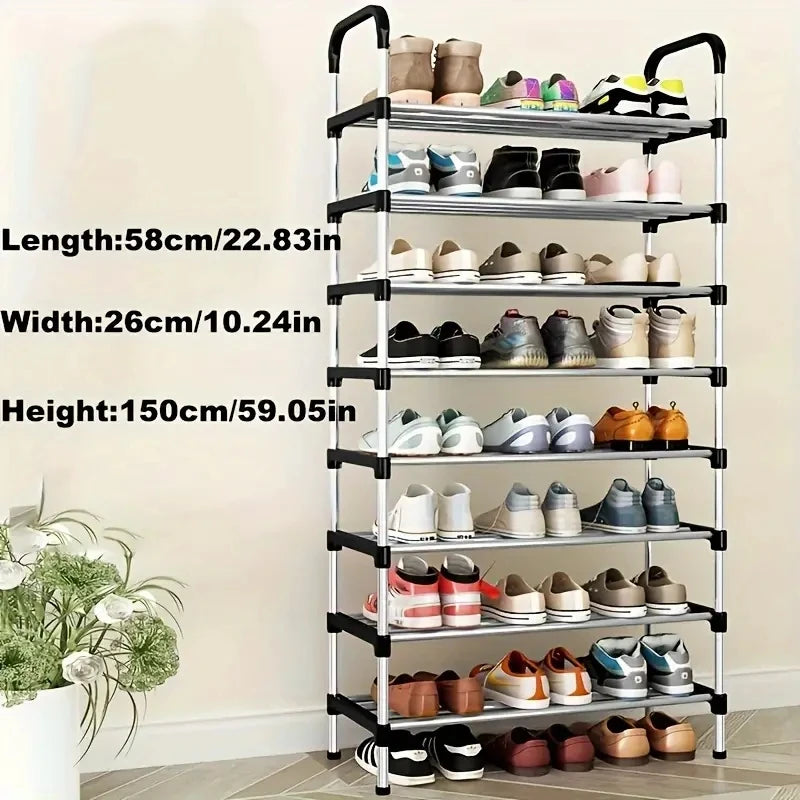 Shoe Rack Multi-Layer Dustproof Door Black Shoe Cabinet