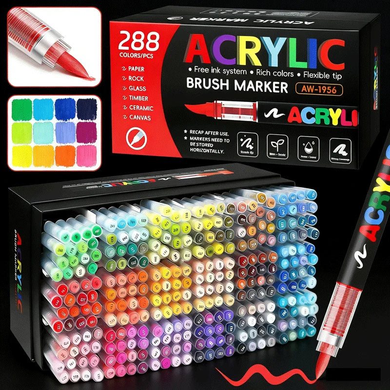 12-408 Colors Acrylic Paint Markers Flexible Brush Acrylic
