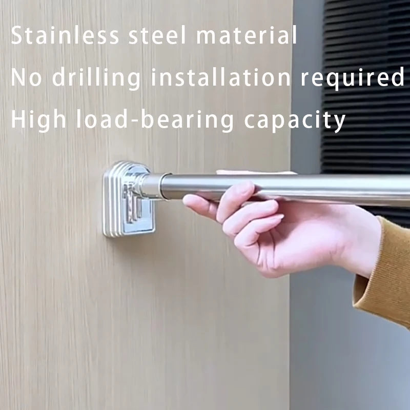 Silvery Adjustable Stainless Steel Shower Curtain Rod Clothes