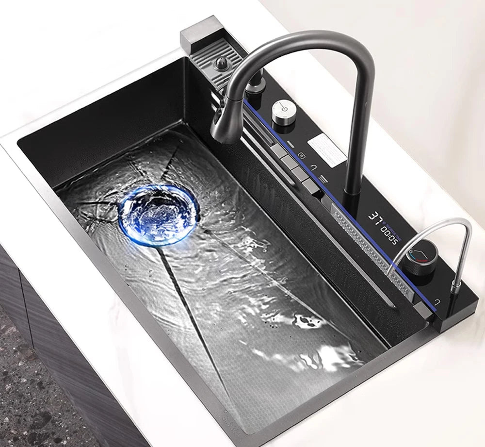 304 Stainless Steel Waterfall Sink Digital Display Large