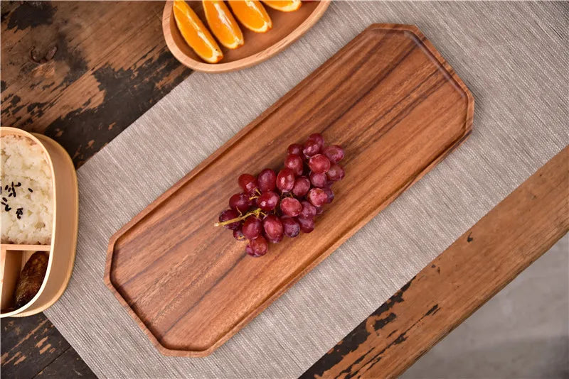 Natural Acacia Wood Serving Trays Octagonal & Rectangular