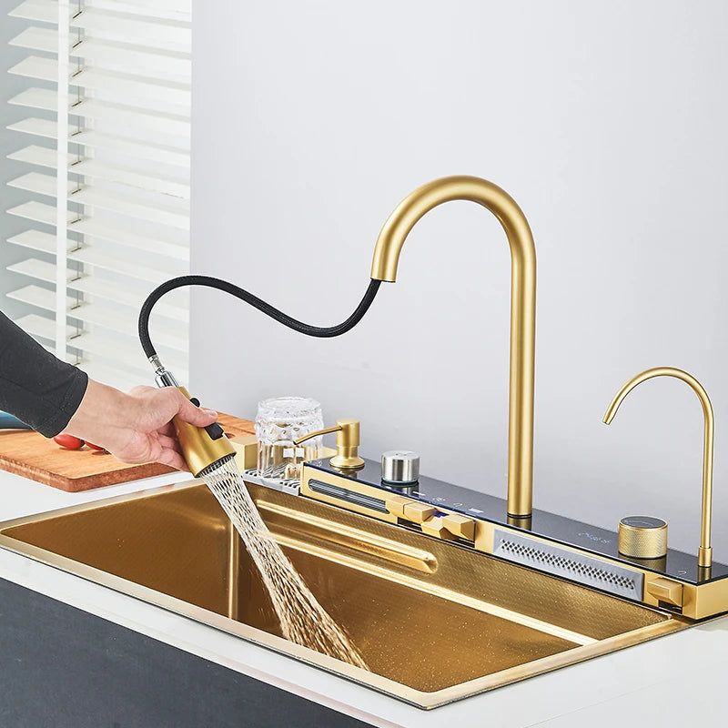 Brushed Golden Smart Digital Display Integrated Sink