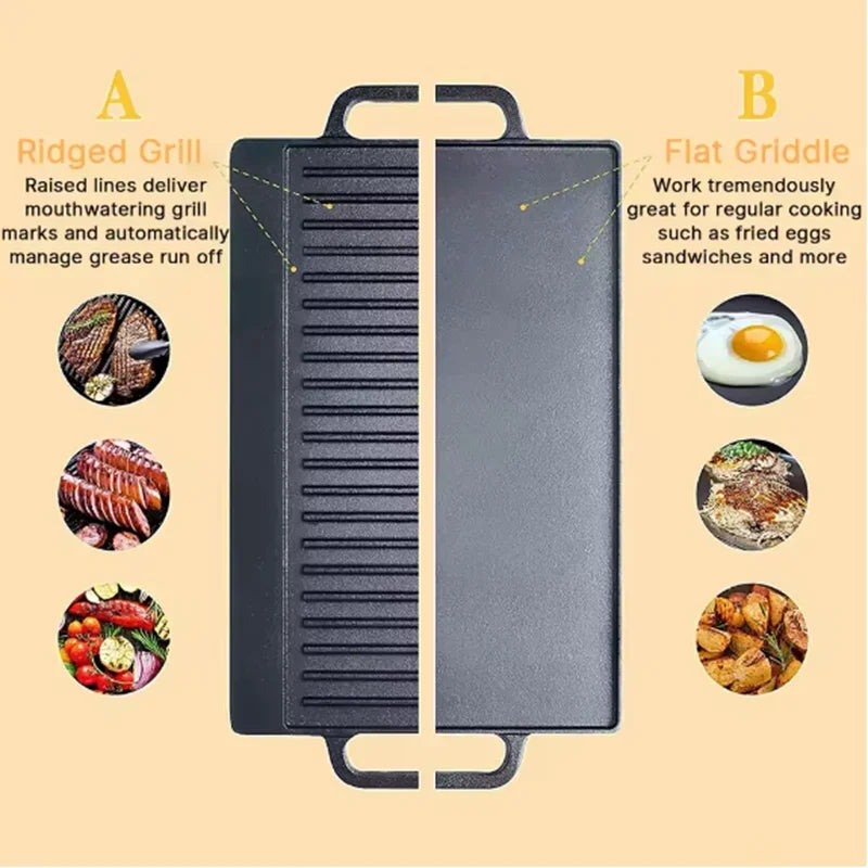 Cast Iron Reversible Grill Griddle Double Sided Grill