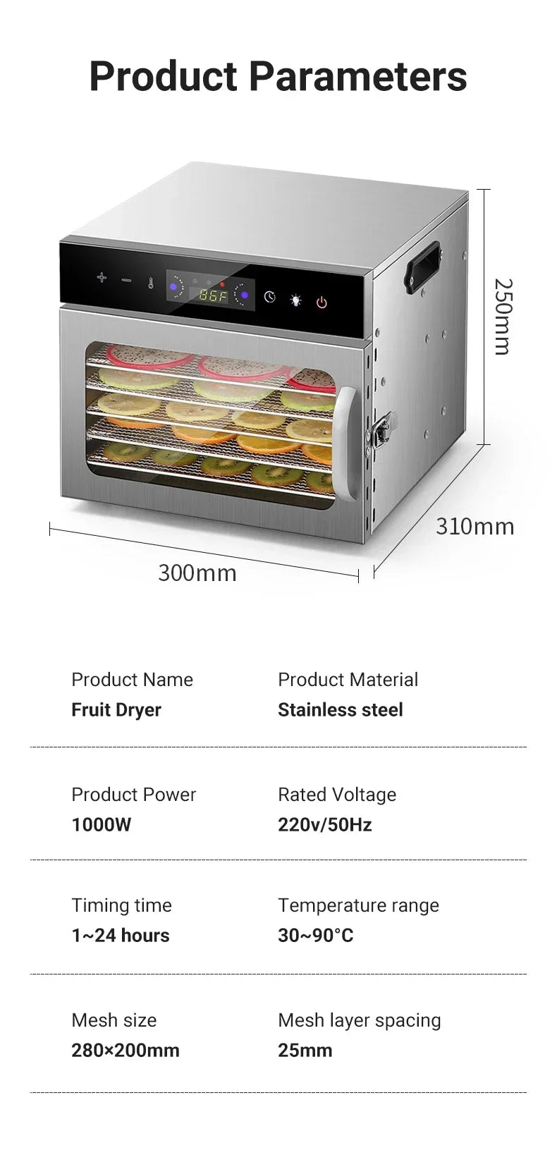 Divedeer 6-18 Layer Touch Screen Food Dehydrator Fruits