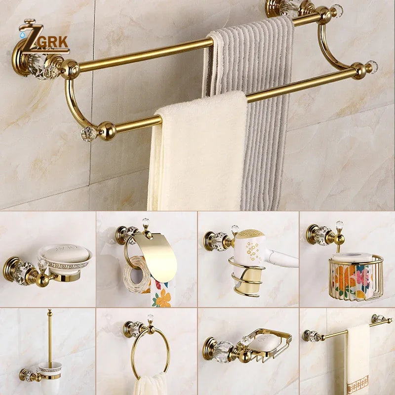Zgrk Classical Bathroom Hardware Gold Polished Bath Wall-Mounted