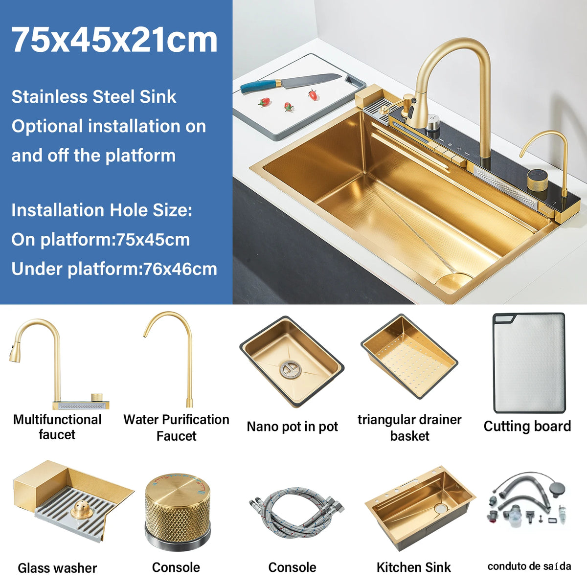 304stainless Steel Sink Faucet Rainfall Spout Pull Out