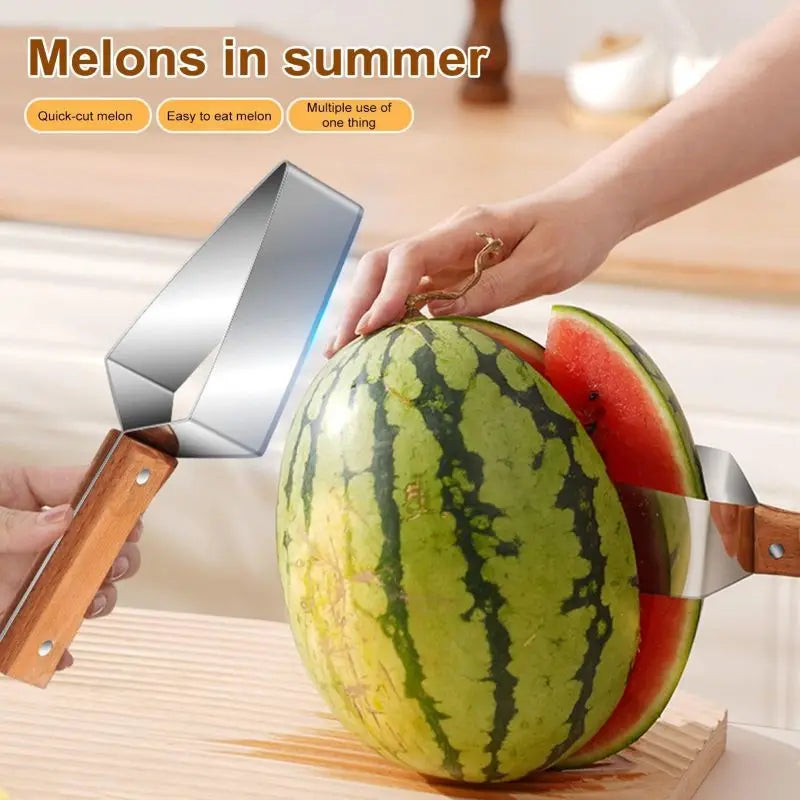 Watermelon Slicer Cut Pieces Stainless Steel Wooden-Handled Knife