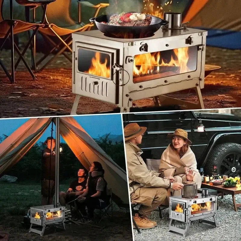 430 Stainless Steel Tent Stove Foldable Side Glass