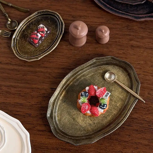 12 Dollhouse Miniature Retro Oval Metal Dish Realistic