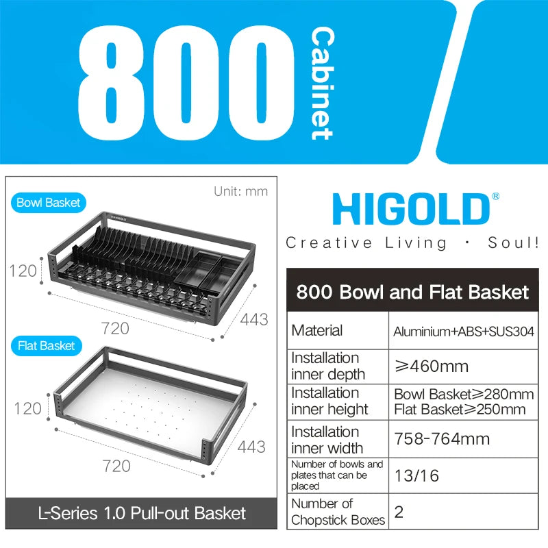 Higold 500mm Cabinet Pull Basket Double Drawer Dish